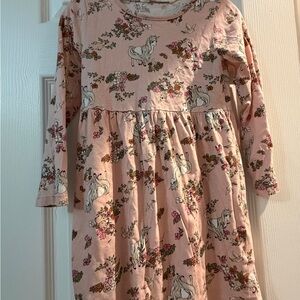 Pink Unicorn Print Kids Dress
